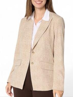 XL NWOT Dennis by Dennis Basso Tan Chevron Blazer